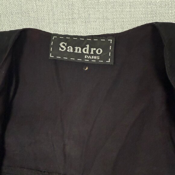 Vintage Sandro Paris Sheer Floral Embroidered Top Black Short Sleeves - Picture 12 of 14